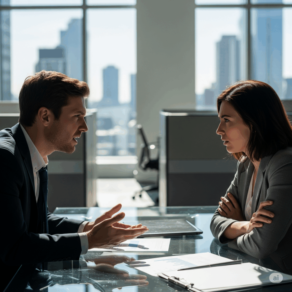 two professionals have a tough conversation